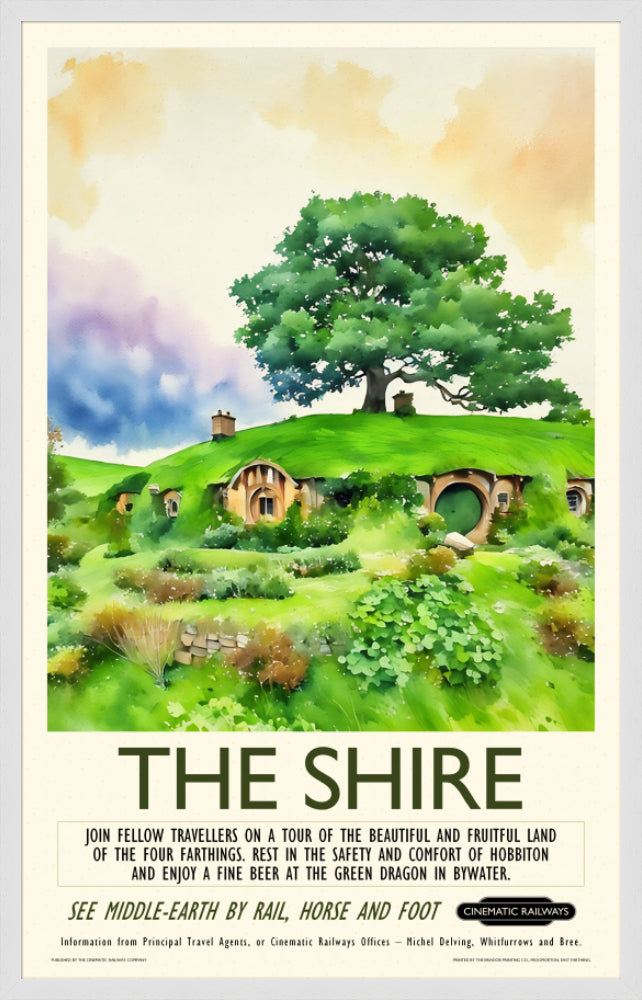 The Shire - a vintage travel poster inspired by your favourite film / movie - Cinematic Railways