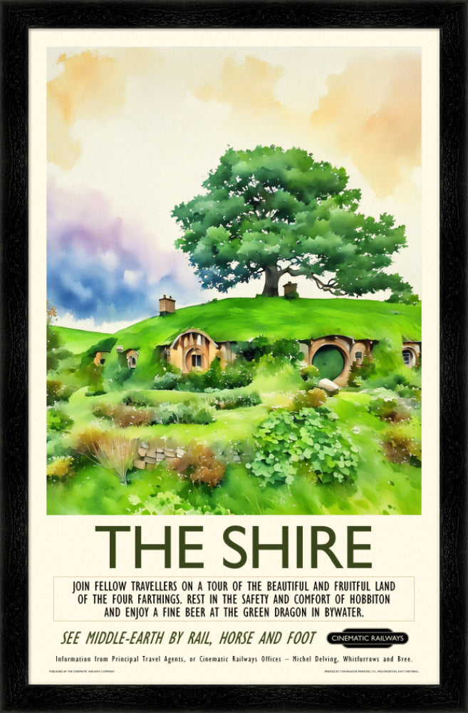 The Shire - a vintage travel poster inspired by your favourite film / movie - Cinematic Railways