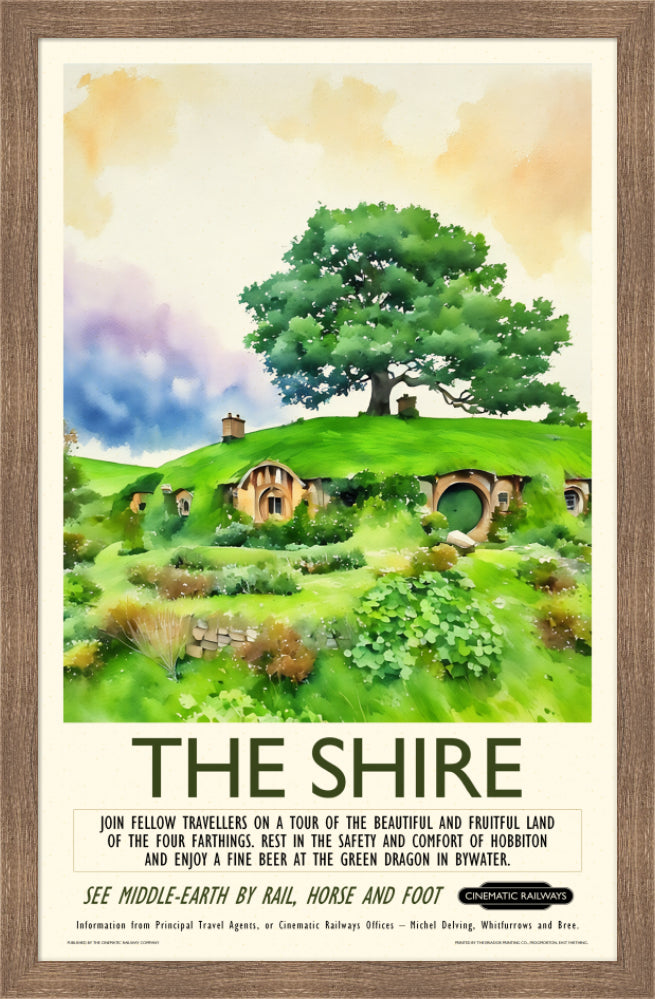 The Shire - a vintage travel poster inspired by your favourite film / movie - Cinematic Railways