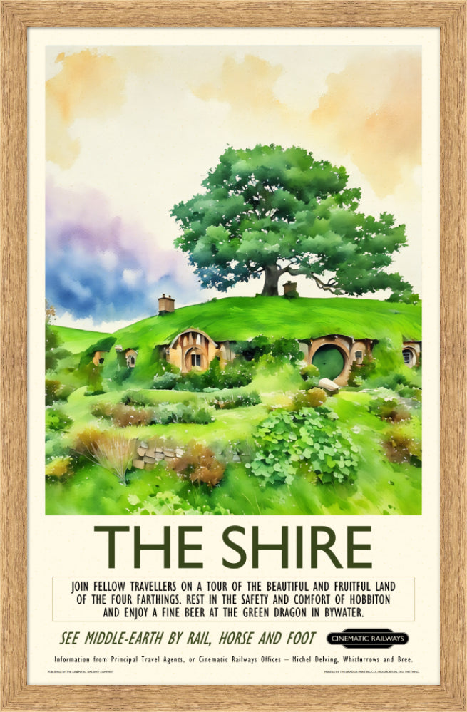 The Shire - a vintage travel poster inspired by your favourite film / movie - Cinematic Railways