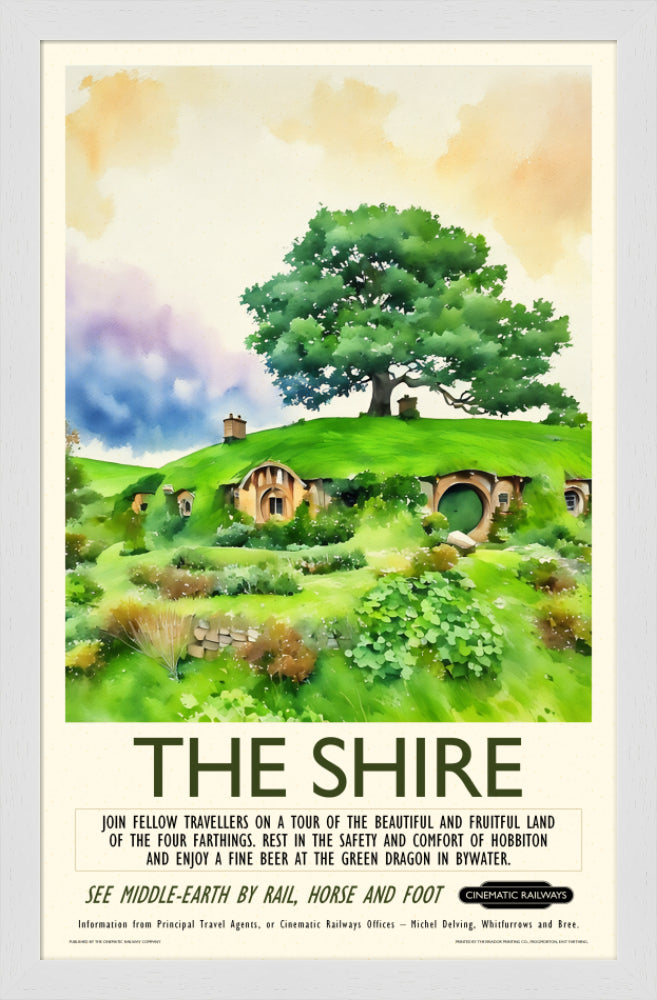 The Shire - a vintage travel poster inspired by your favourite film / movie - Cinematic Railways