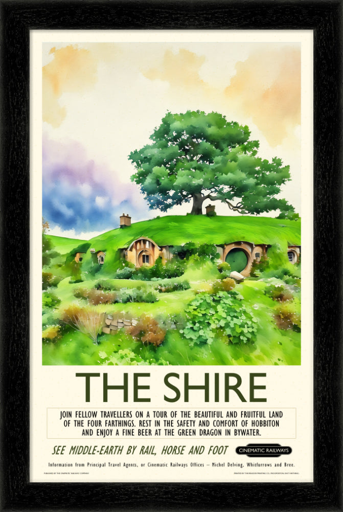 The Shire - a vintage travel poster inspired by your favourite film / movie - Cinematic Railways