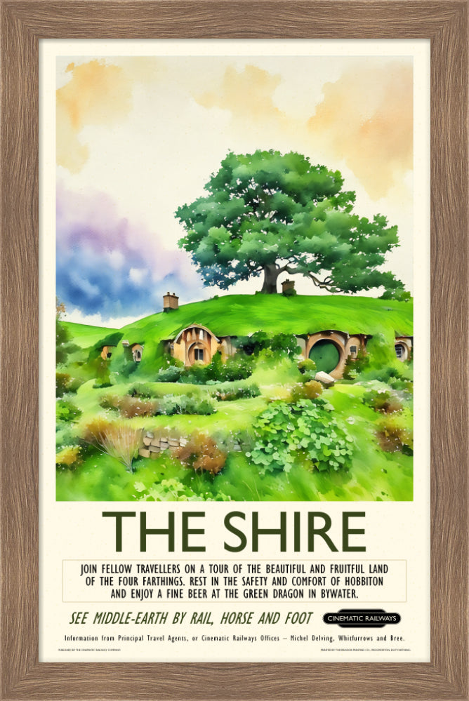 The Shire - a vintage travel poster inspired by your favourite film / movie - Cinematic Railways
