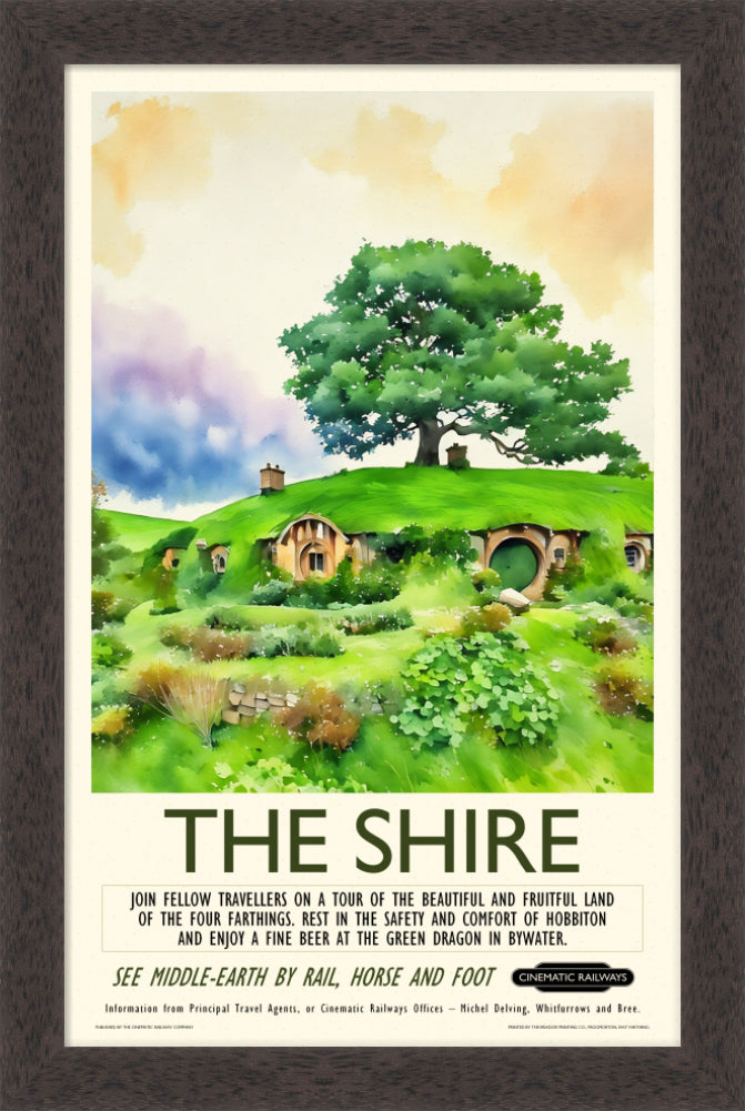 The Shire - a vintage travel poster inspired by your favourite film / movie - Cinematic Railways