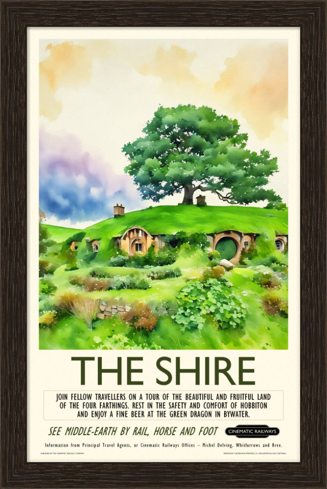 The Shire - a vintage travel poster inspired by your favourite film / movie - Cinematic Railways