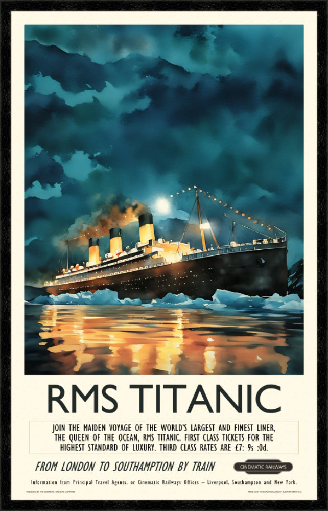 RMS Titanic - a vintage travel poster inspired by your favourite film / movie - Cinematic Railways