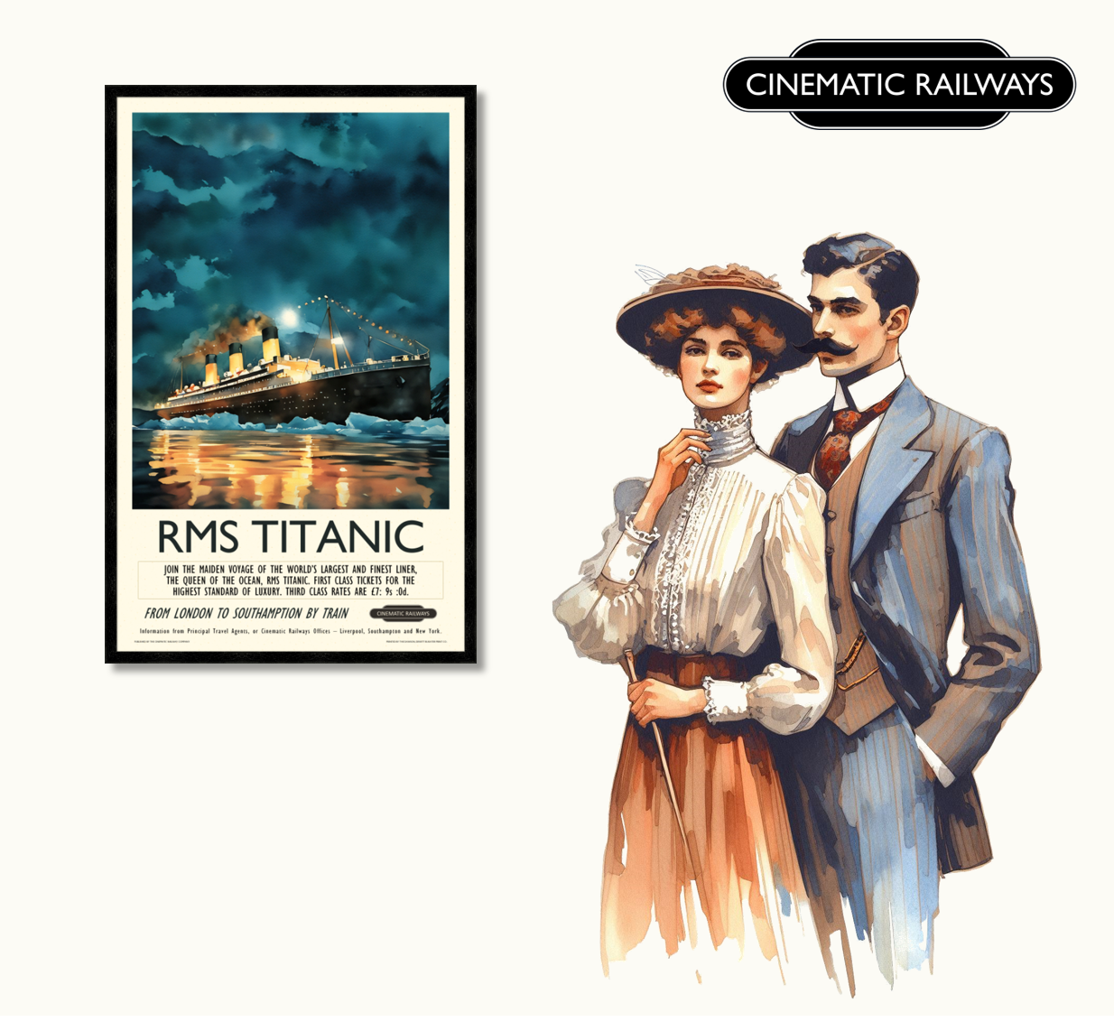RMS Titanic - a vintage travel poster inspired by your favourite film / movie - Cinematic Railways