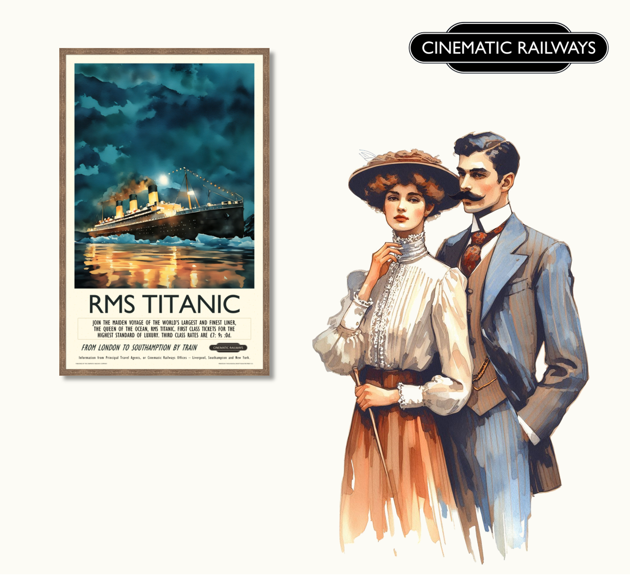 RMS Titanic - a vintage travel poster inspired by your favourite film / movie - Cinematic Railways