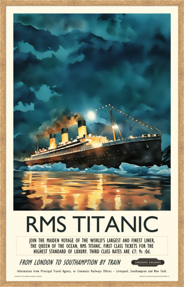 RMS Titanic - a vintage travel poster inspired by your favourite film / movie - Cinematic Railways