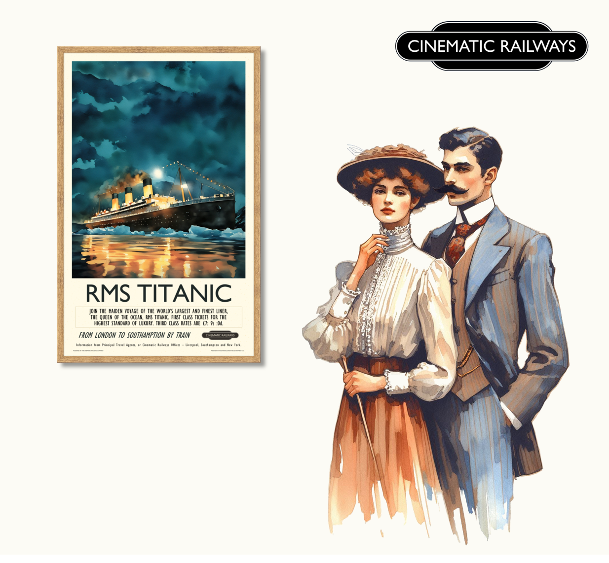 RMS Titanic - a vintage travel poster inspired by your favourite film / movie - Cinematic Railways