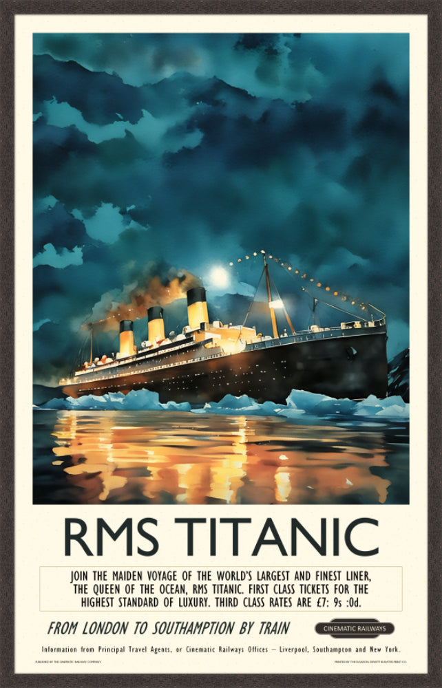 RMS Titanic - a vintage travel poster inspired by your favourite film / movie - Cinematic Railways