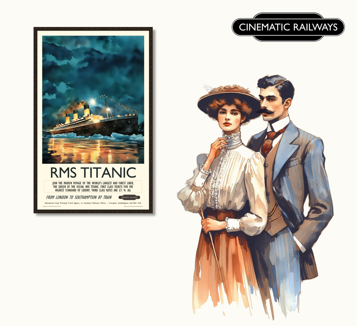 RMS Titanic - a vintage travel poster inspired by your favourite film / movie - Cinematic Railways
