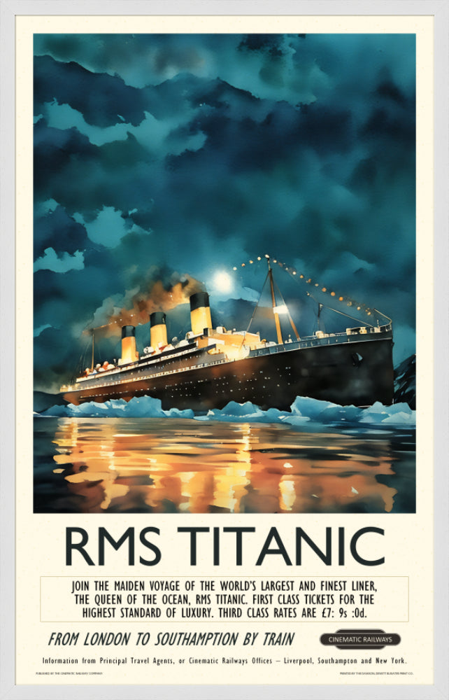 RMS Titanic - a vintage travel poster inspired by your favourite film / movie - Cinematic Railways