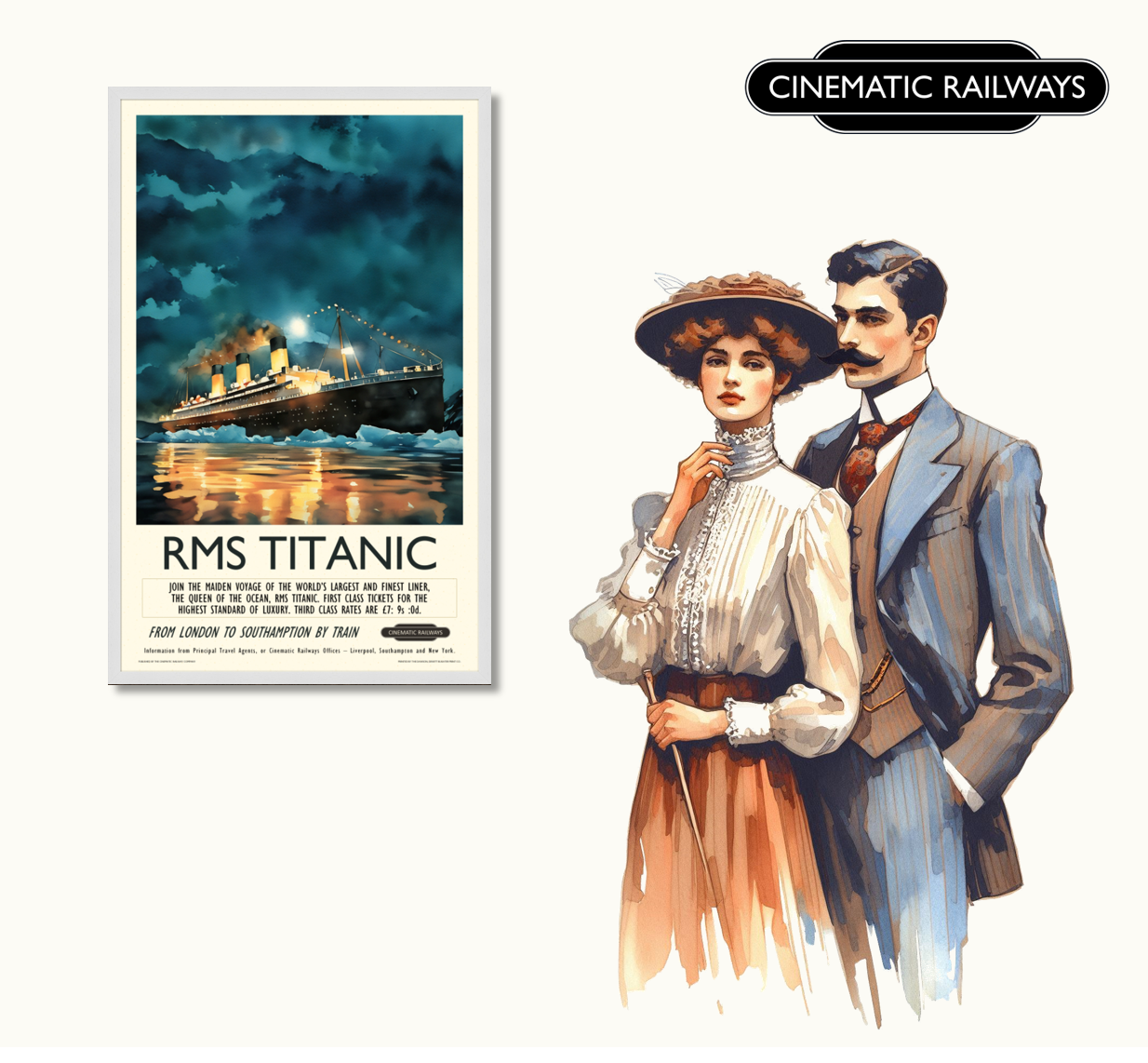 RMS Titanic - a vintage travel poster inspired by your favourite film / movie - Cinematic Railways
