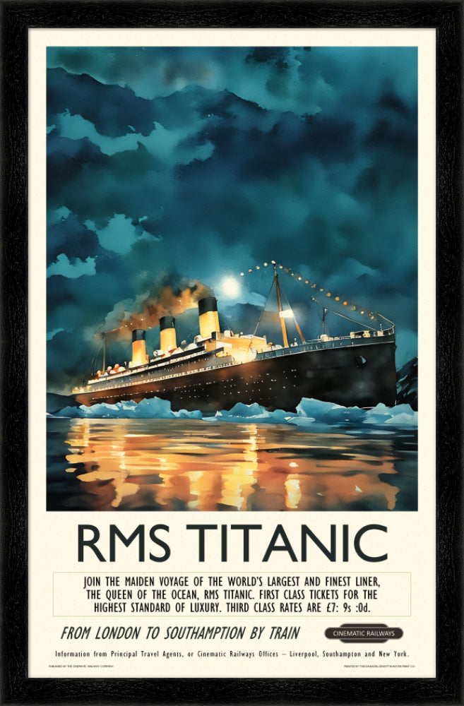 RMS Titanic - a vintage travel poster inspired by your favourite film / movie - Cinematic Railways