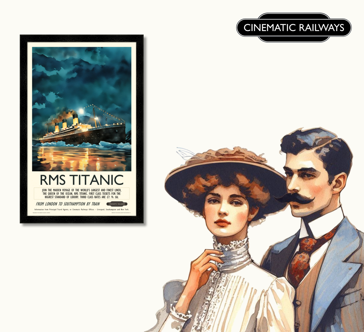 RMS Titanic - a vintage travel poster inspired by your favourite film / movie - Cinematic Railways