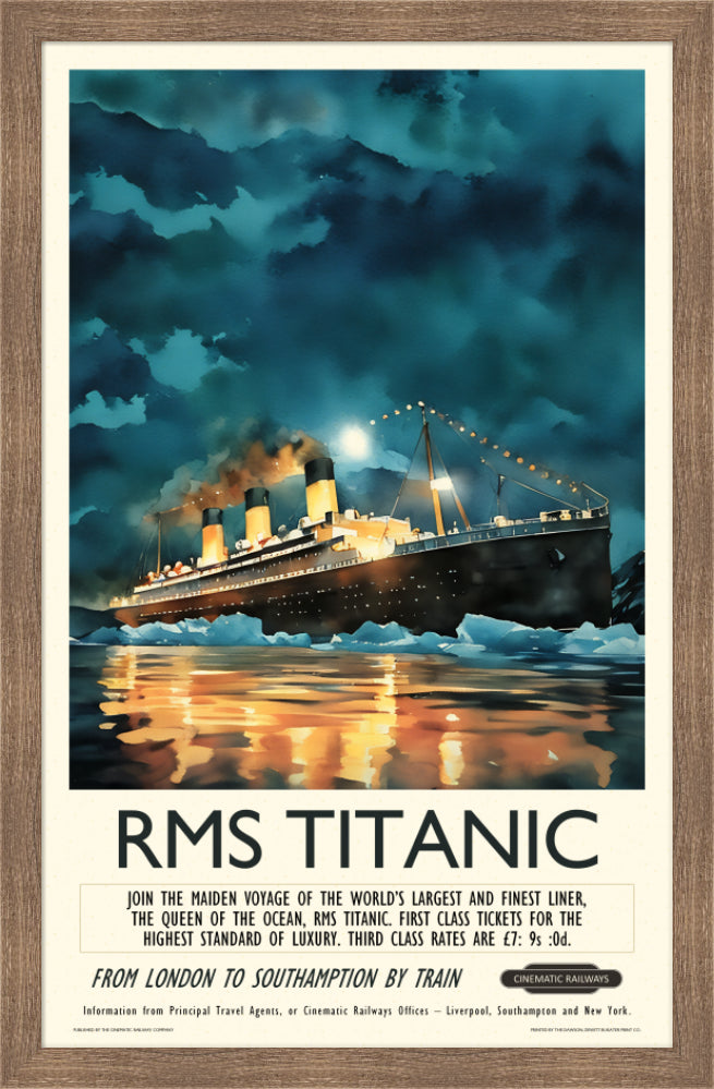 RMS Titanic - a vintage travel poster inspired by your favourite film / movie - Cinematic Railways