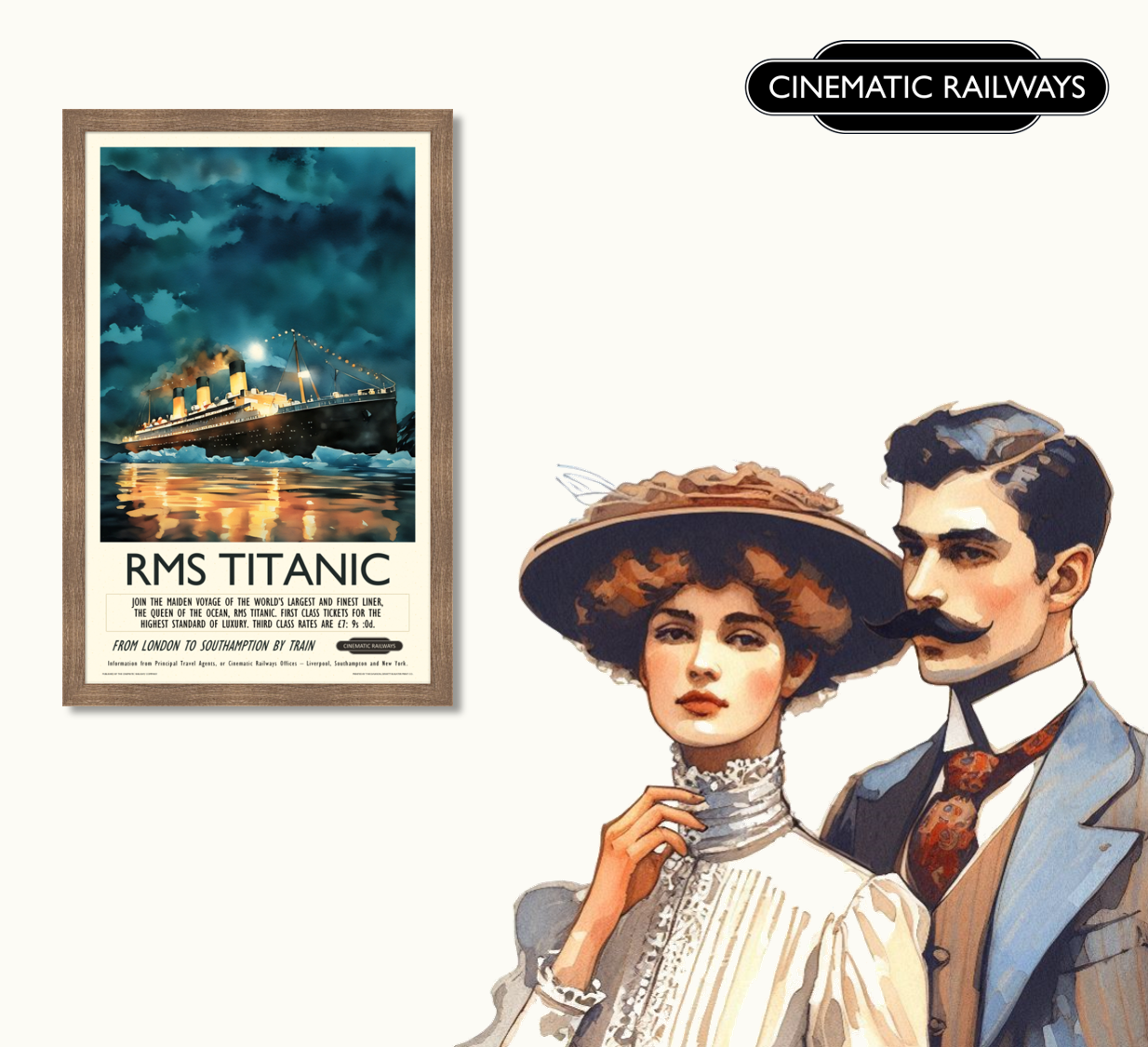 RMS Titanic - a vintage travel poster inspired by your favourite film / movie - Cinematic Railways