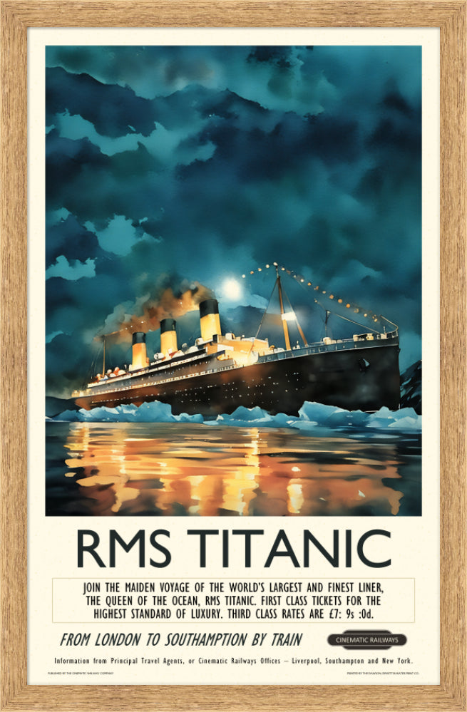 RMS Titanic - a vintage travel poster inspired by your favourite film / movie - Cinematic Railways
