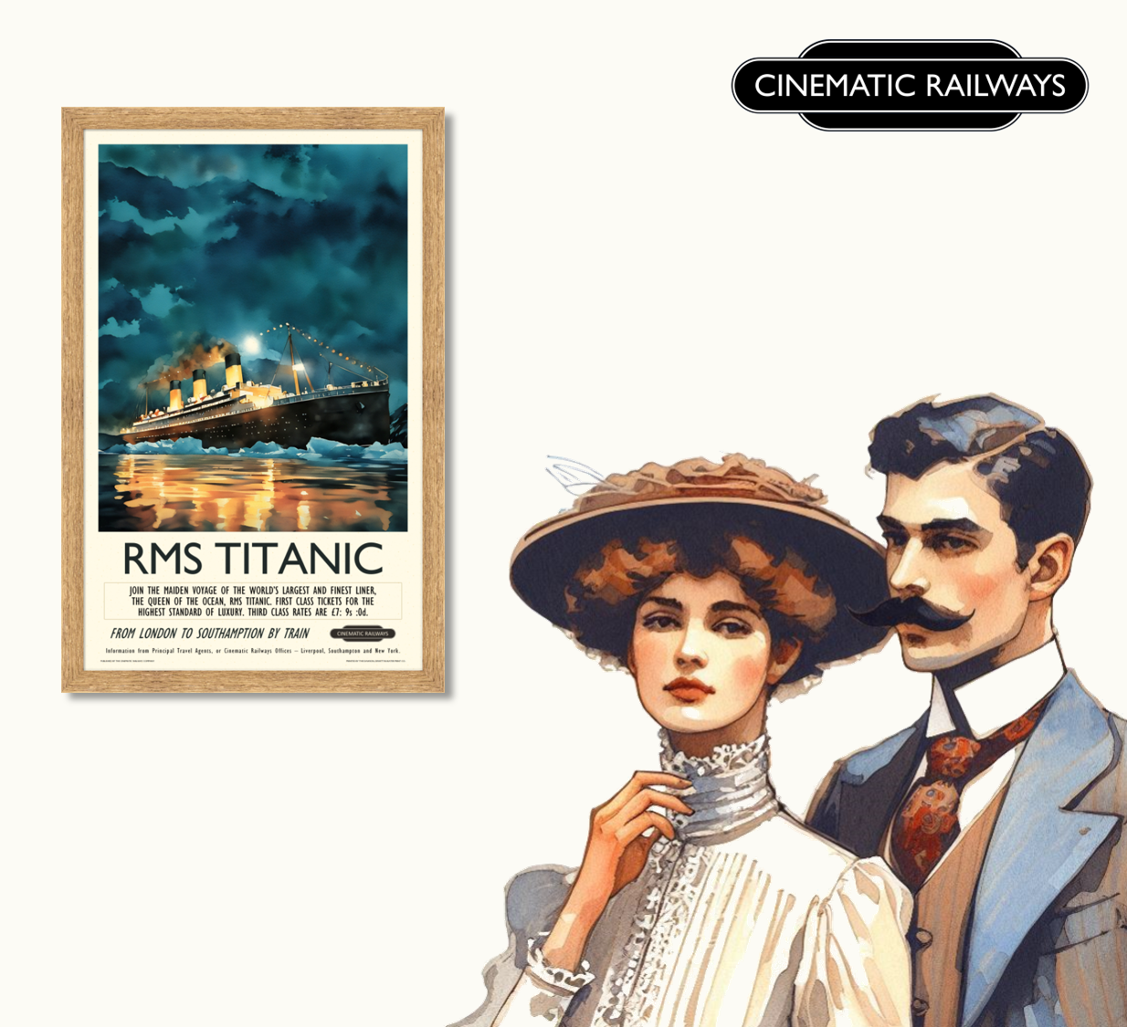 RMS Titanic - a vintage travel poster inspired by your favourite film / movie - Cinematic Railways