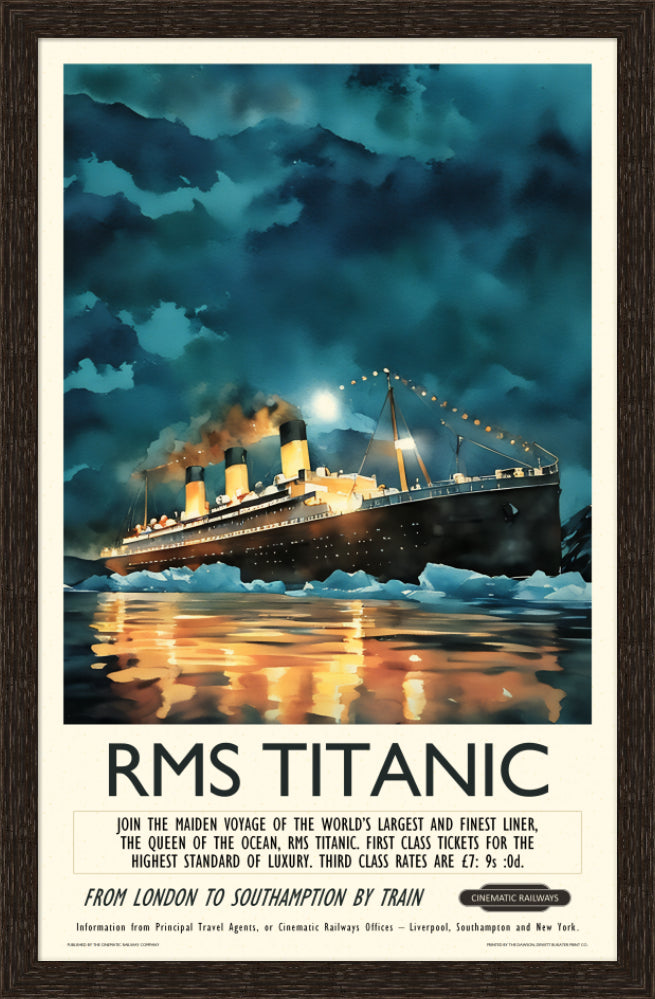 RMS Titanic - a vintage travel poster inspired by your favourite film / movie - Cinematic Railways
