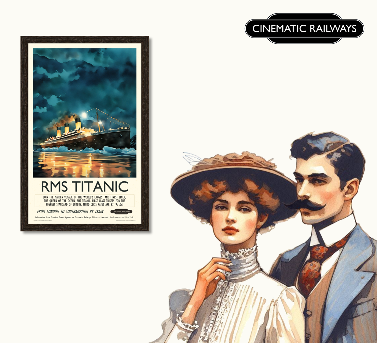 RMS Titanic - a vintage travel poster inspired by your favourite film / movie - Cinematic Railways