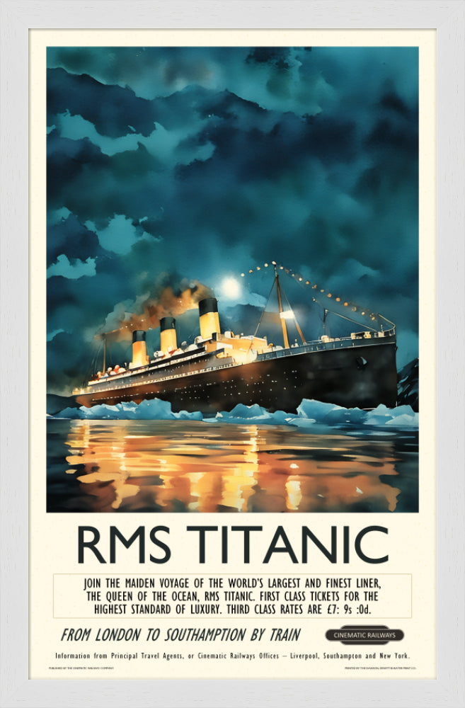 RMS Titanic - a vintage travel poster inspired by your favourite film / movie - Cinematic Railways