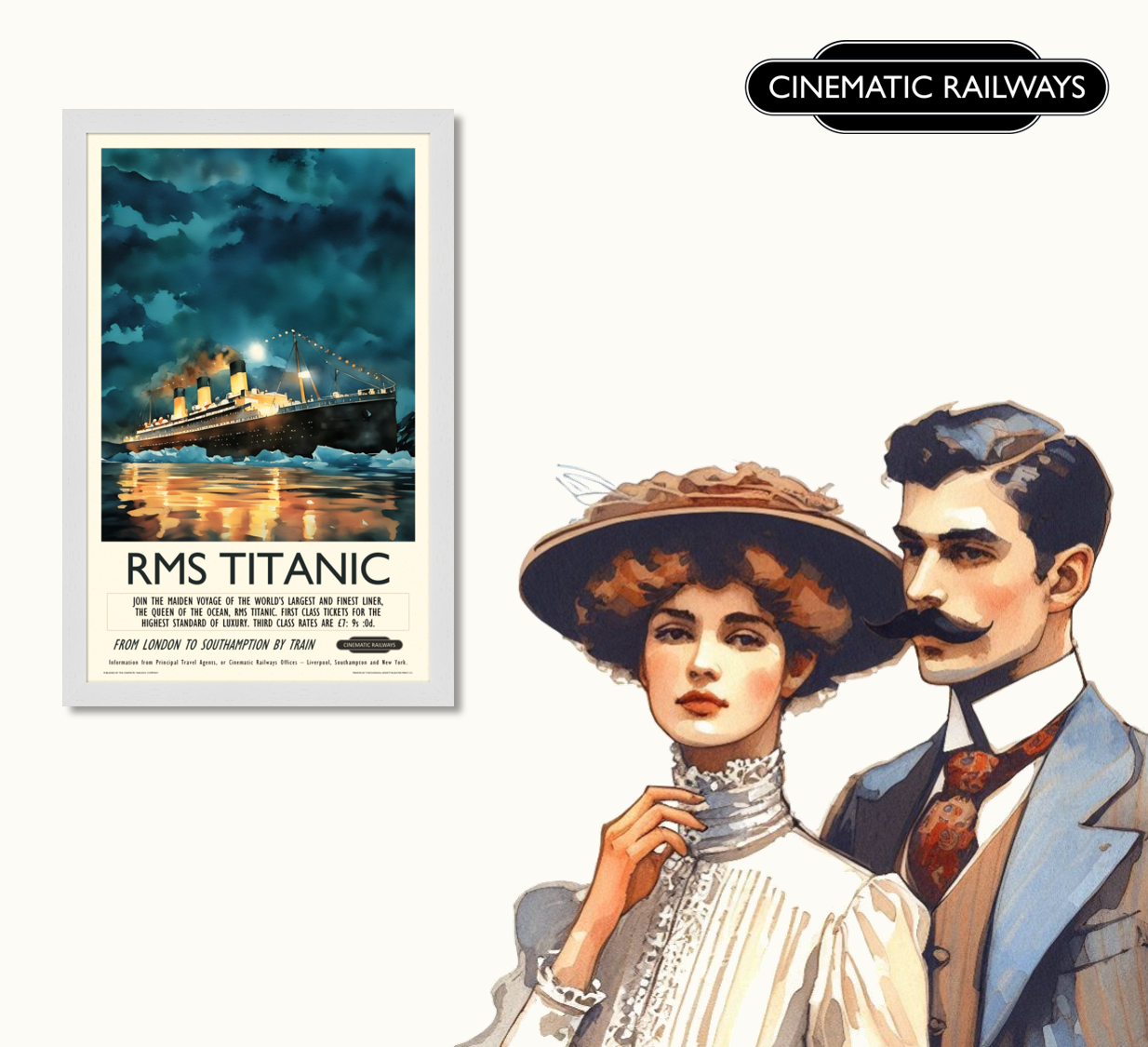 RMS Titanic - a vintage travel poster inspired by your favourite film / movie - Cinematic Railways