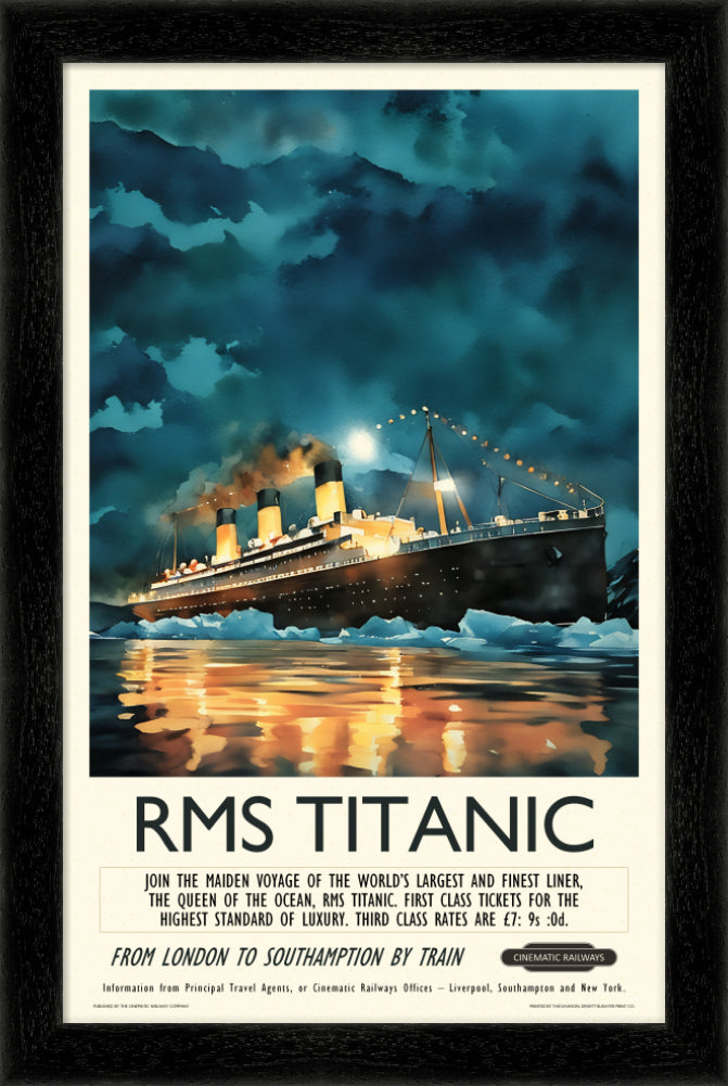 RMS Titanic - a vintage travel poster inspired by your favourite film / movie - Cinematic Railways