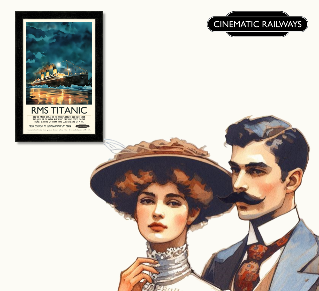 RMS Titanic - a vintage travel poster inspired by your favourite film / movie - Cinematic Railways