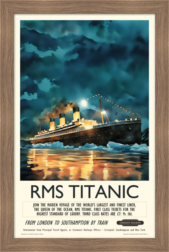 RMS Titanic - a vintage travel poster inspired by your favourite film / movie - Cinematic Railways
