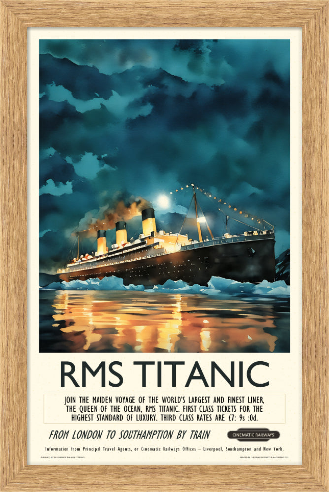 RMS Titanic - a vintage travel poster inspired by your favourite film / movie - Cinematic Railways