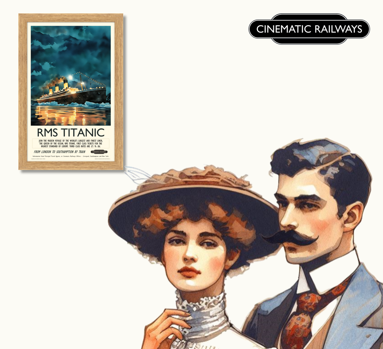RMS Titanic - a vintage travel poster inspired by your favourite film / movie - Cinematic Railways