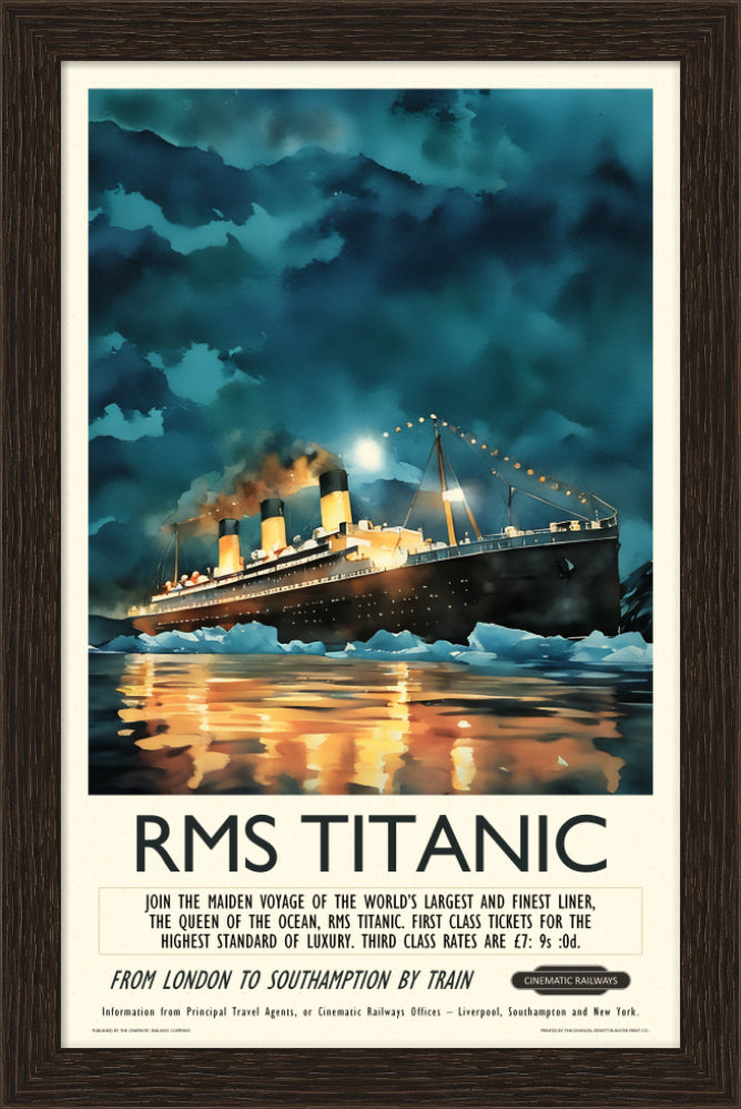 RMS Titanic - a vintage travel poster inspired by your favourite film / movie - Cinematic Railways