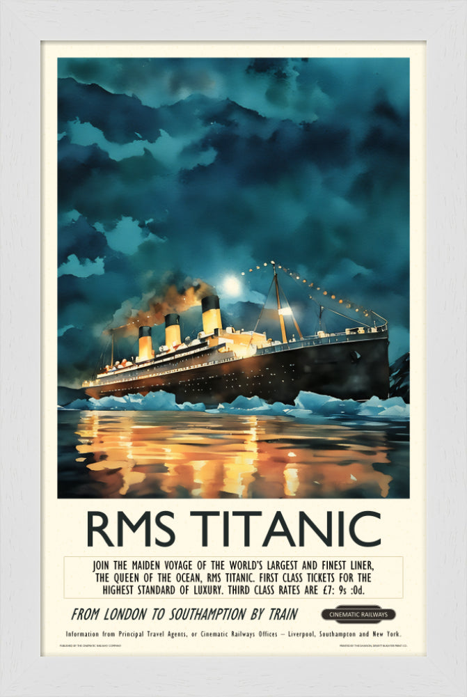RMS Titanic - a vintage travel poster inspired by your favourite film / movie - Cinematic Railways
