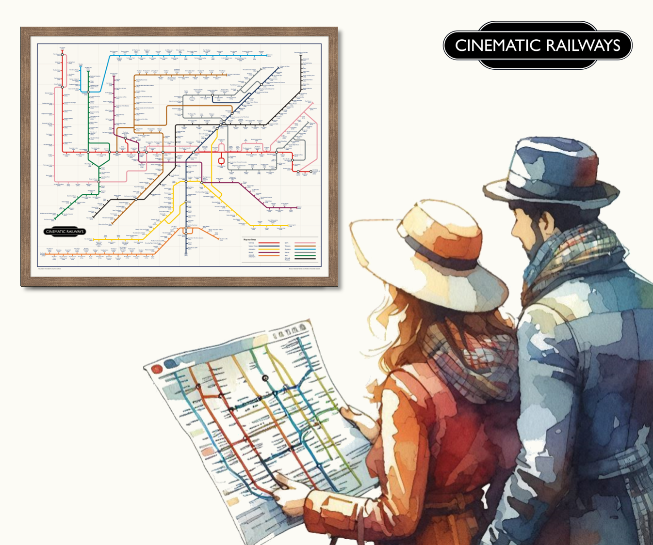 The Film Fan's Movie Map - a vintage travel poster inspired by your favourite film / movie - Cinematic Railways
