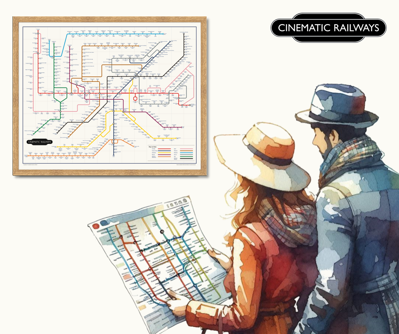 The Film Fan's Movie Map - a vintage travel poster inspired by your favourite film / movie - Cinematic Railways