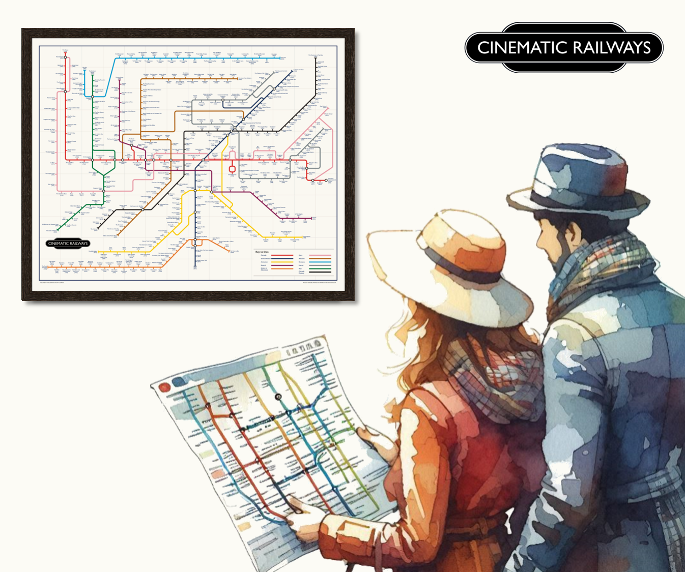 The Film Fan's Movie Map - a vintage travel poster inspired by your favourite film / movie - Cinematic Railways