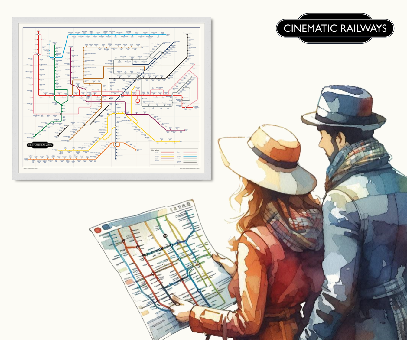 The Film Fan's Movie Map - a vintage travel poster inspired by your favourite film / movie - Cinematic Railways
