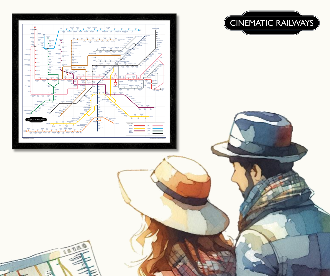 The Film Fan's Movie Map - a vintage travel poster inspired by your favourite film / movie - Cinematic Railways
