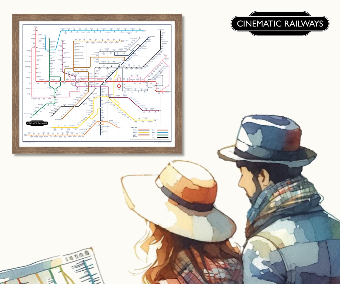 The Film Fan's Movie Map - a vintage travel poster inspired by your favourite film / movie - Cinematic Railways