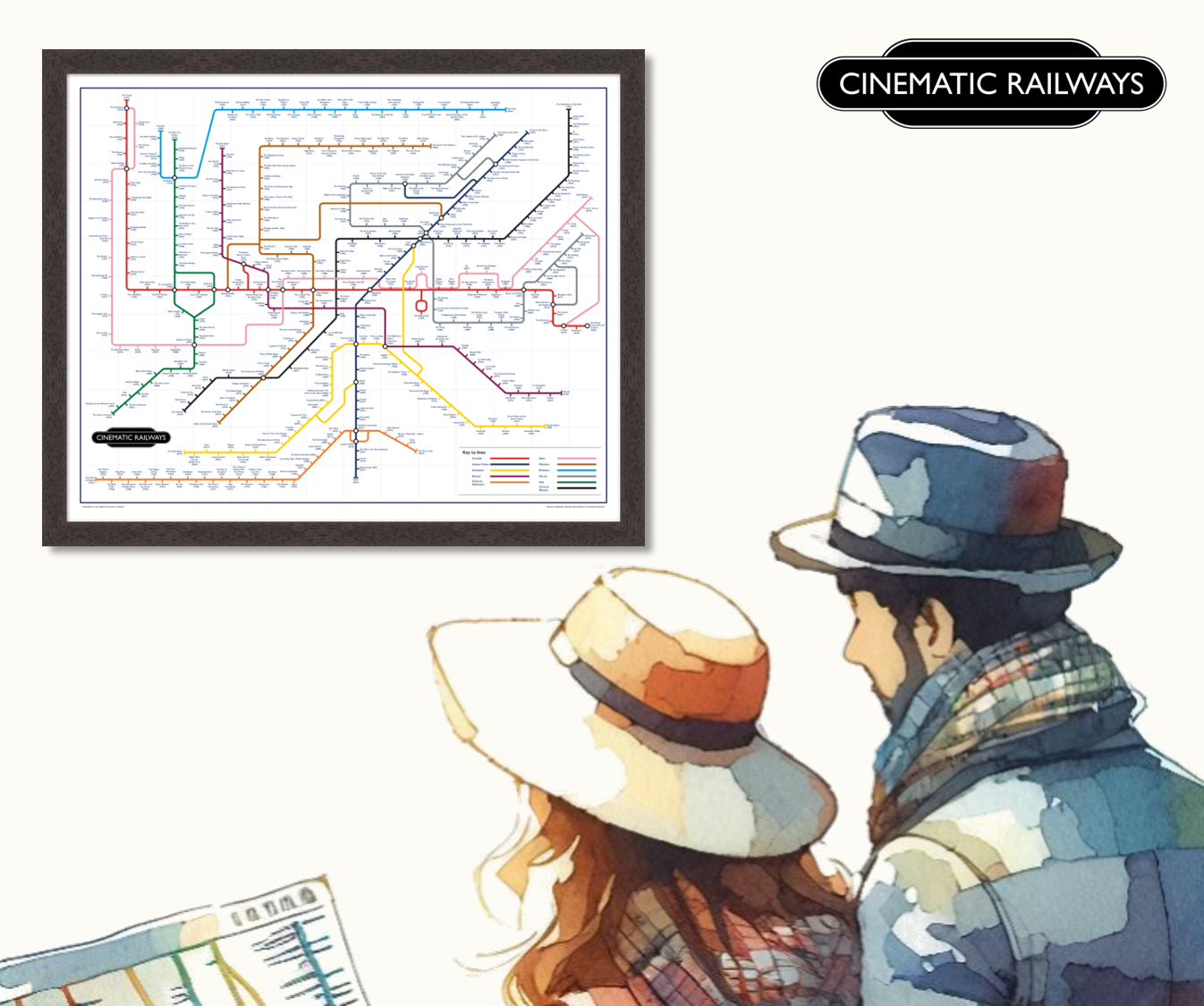 The Film Fan's Movie Map - a vintage travel poster inspired by your favourite film / movie - Cinematic Railways