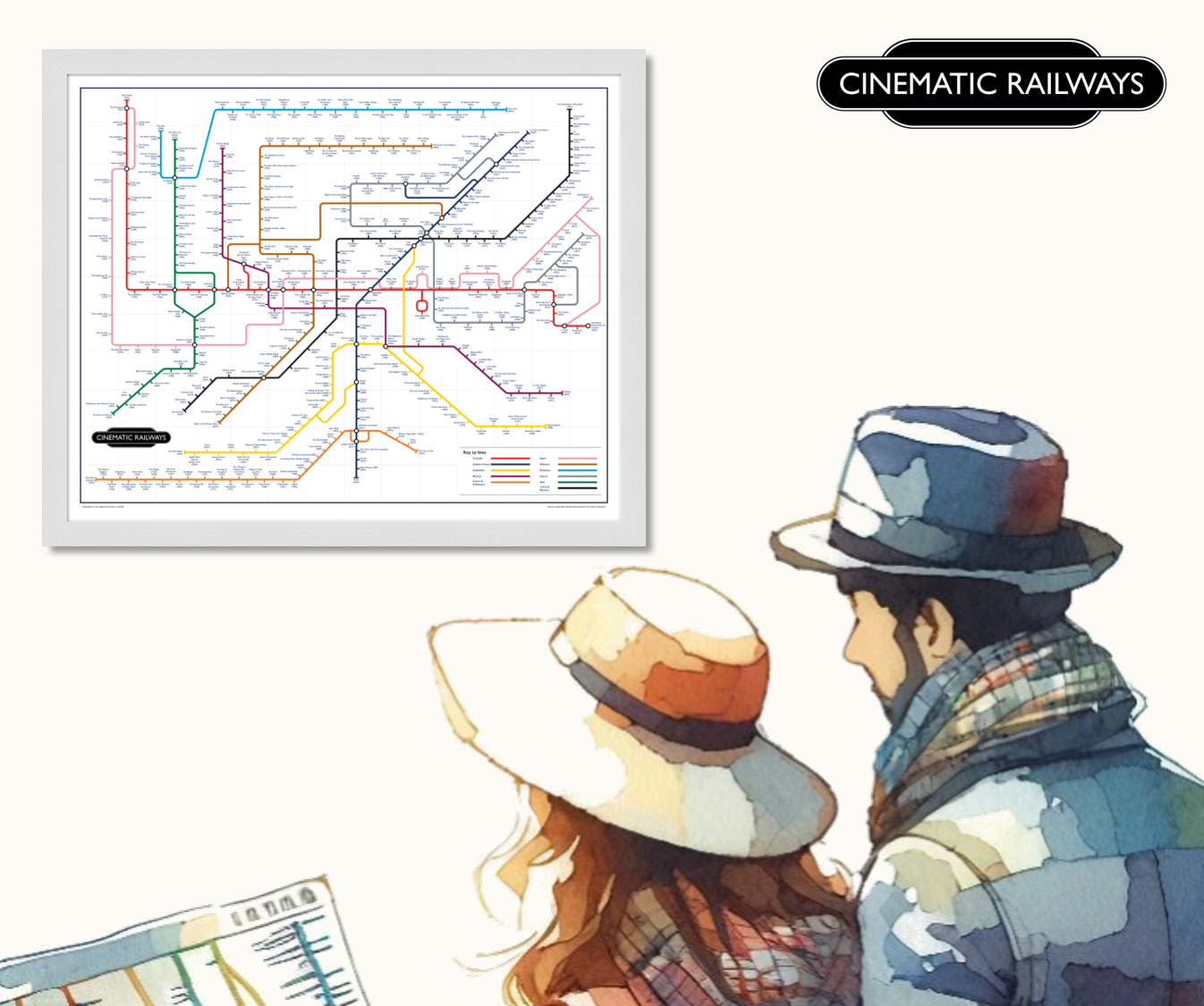The Film Fan's Movie Map - a vintage travel poster inspired by your favourite film / movie - Cinematic Railways