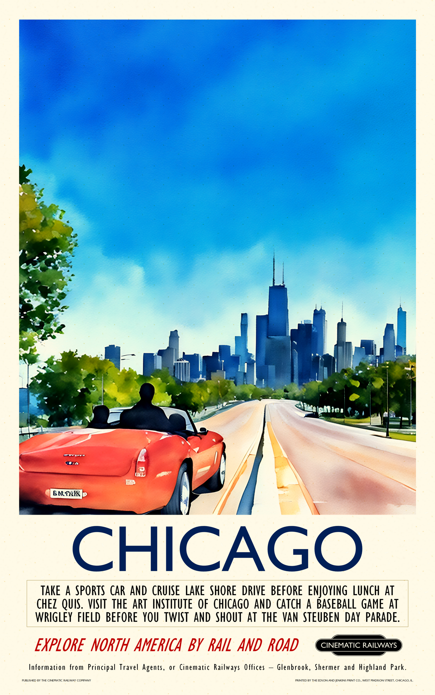 Chicago  - a vintage travel poster inspired by your favourite film / movie - Cinematic Railways