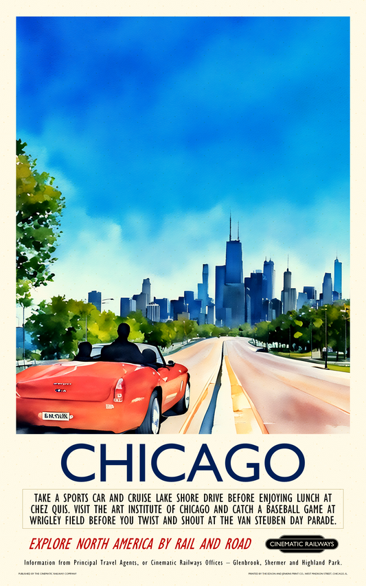 Chicago  - a vintage travel poster inspired by your favourite film / movie - Cinematic Railways