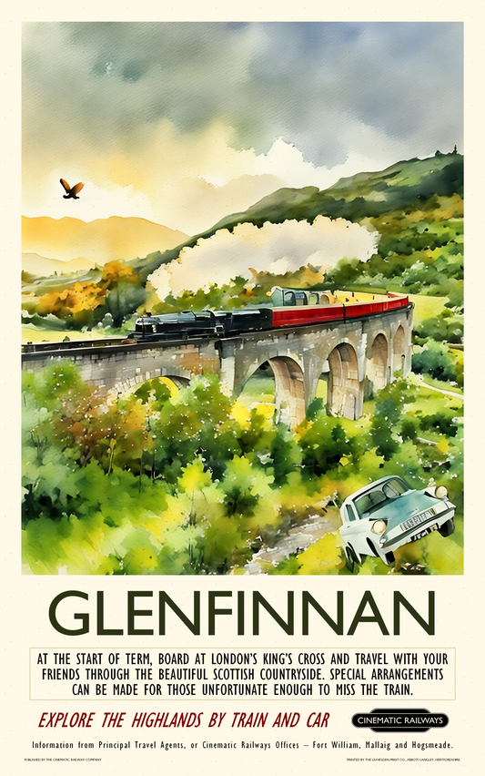 Glenfinnan  - a vintage travel poster inspired by your favourite film / movie - Cinematic Railways