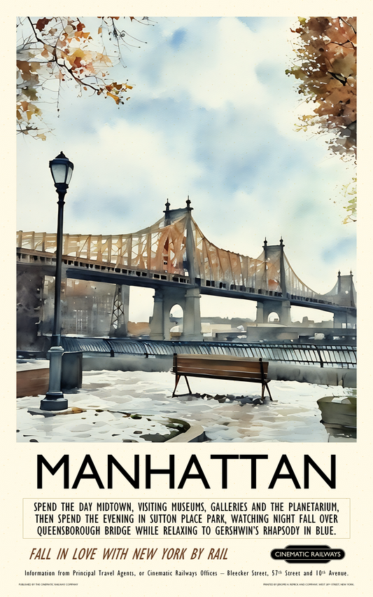 Manhattan  - a vintage travel poster inspired by your favourite film / movie - Cinematic Railways