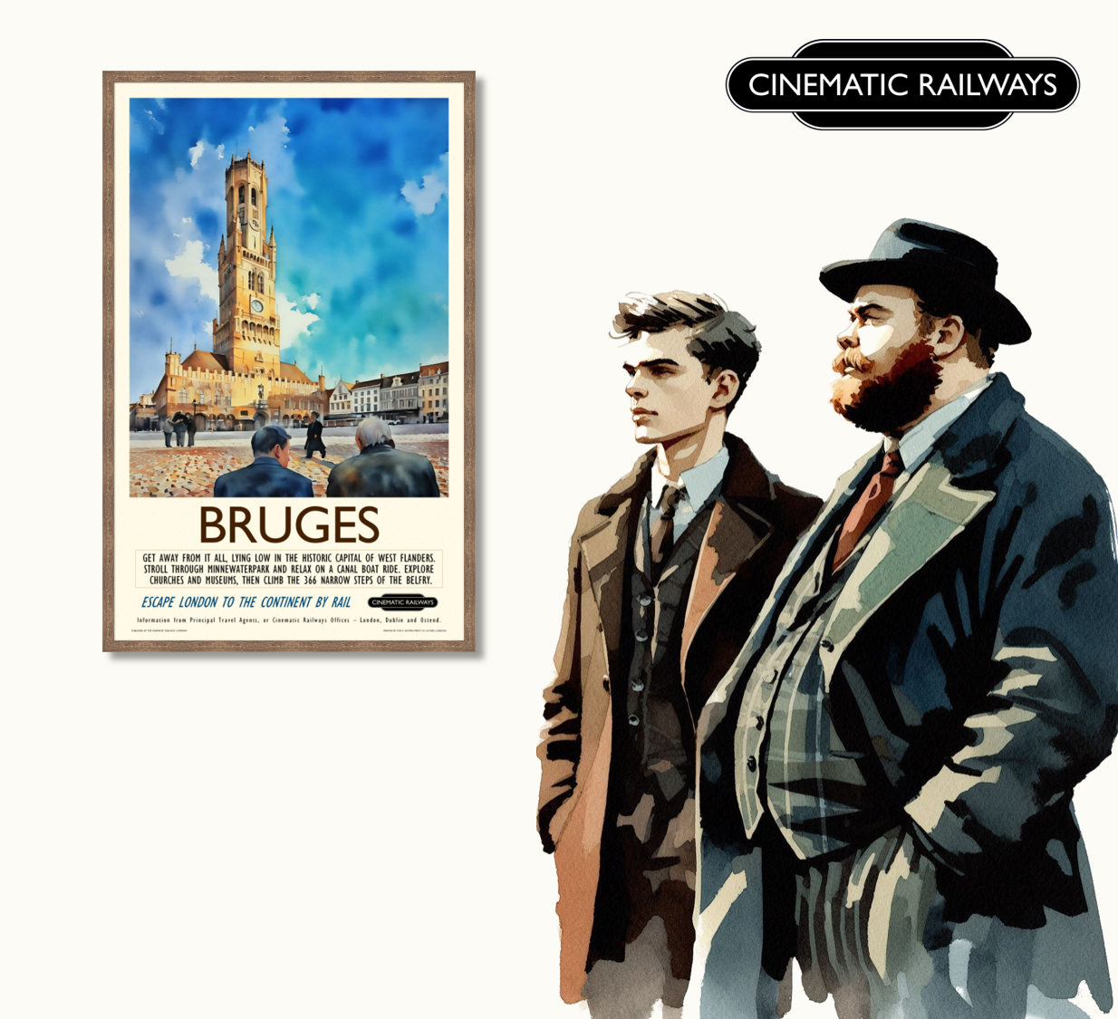 Bruges  - a vintage travel poster inspired by your favourite film / movie - Cinematic Railways