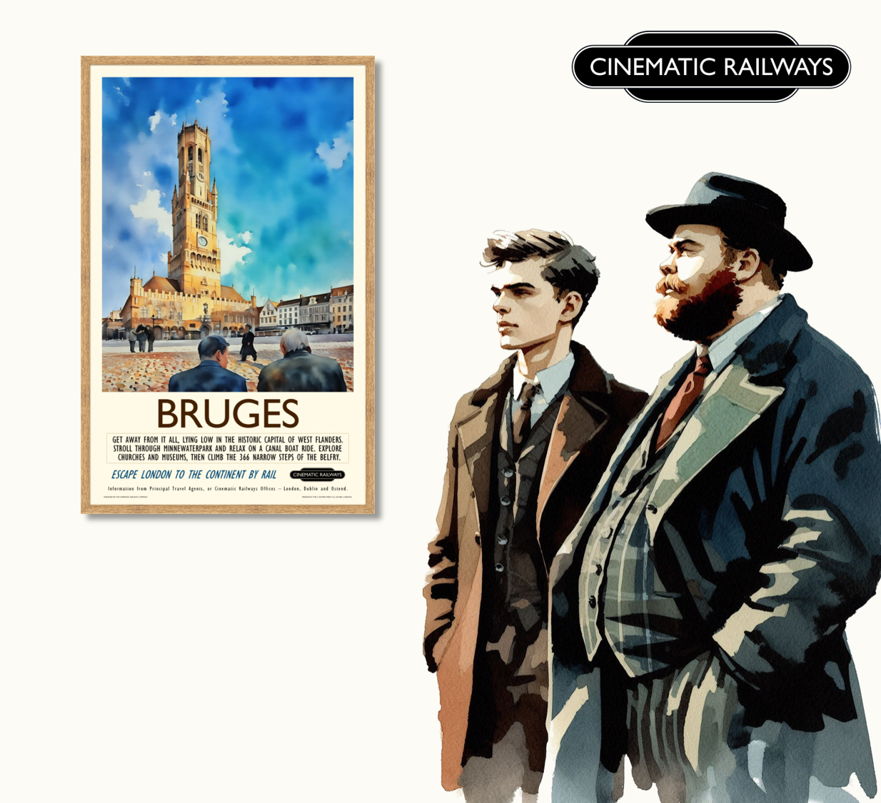 Bruges  - a vintage travel poster inspired by your favourite film / movie - Cinematic Railways