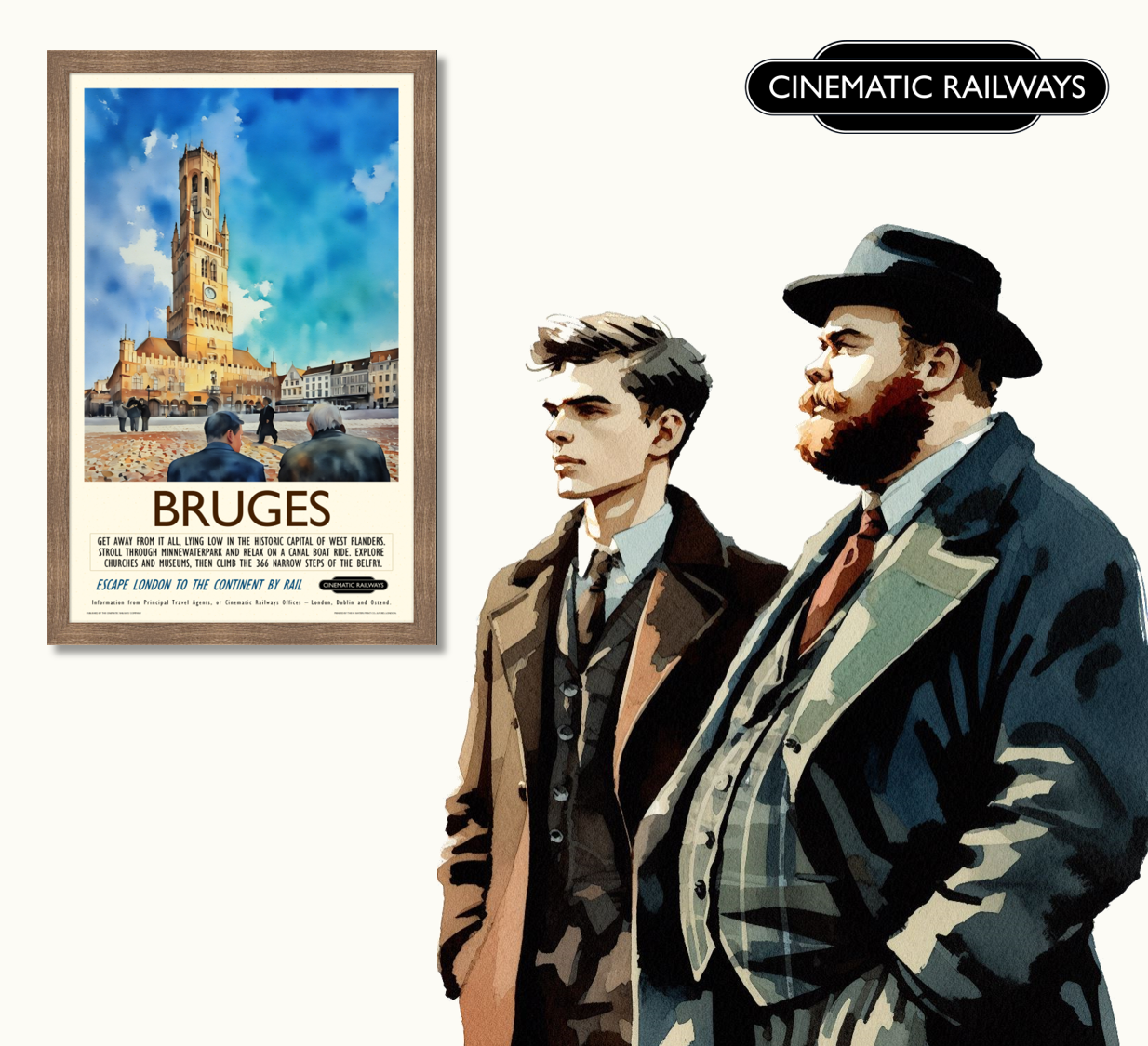 Bruges  - a vintage travel poster inspired by your favourite film / movie - Cinematic Railways
